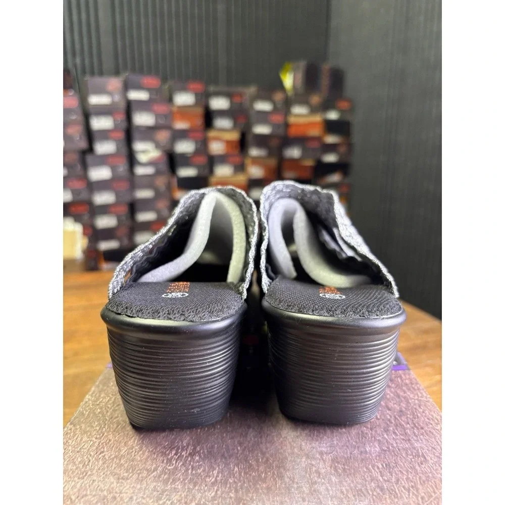 Bernie Mev Bernadette Black Pewter Woven Wedge Sandals Size 38 US 7.5-8